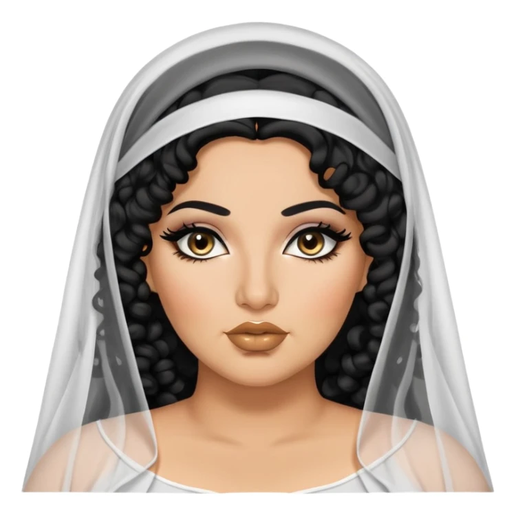 big plus size, arab, veil long black curly hair, baddie,pretty, makeup, lipgloss, black eyeliner, modest
 sticker