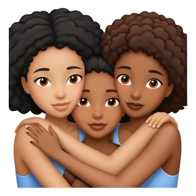 3 black girls hugging. one has light skin sticker