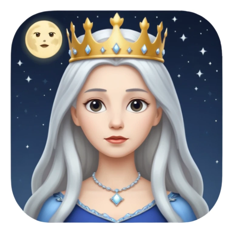 White silver Long Haired Women, Queen with crown — soft expression, moonlight tone sticker