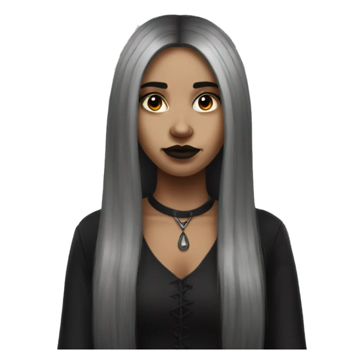 Brown goth girl with long black hair portrait  sticker