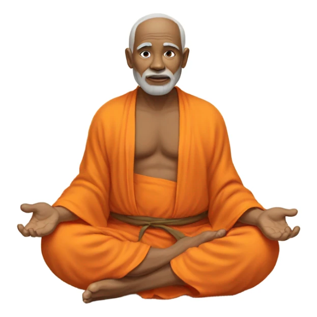 an old yogi with a peaceful and meditative expression. The character should be wearing an orange robe, symbolizing traditional yogic attire. The yogi can be sitting in a lotus position sticker