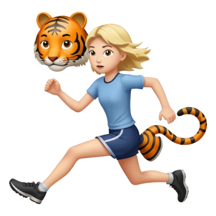 A girl runs away from a tiger sticker