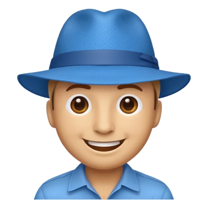 emoji head in blue panama hat, ios 18 style sticker