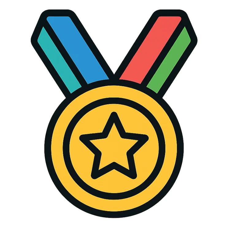 vector icon of a gold top performer symbol with multicolor details, elegant and minimalist flat design, award badge style, 2D flat vector, trending icon look, soft shadows, no text, isolated on white, commercial use sticker