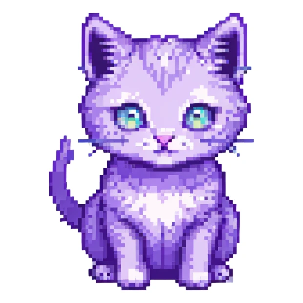Make the kitten purple, keep the pixel art style, no background. sticker