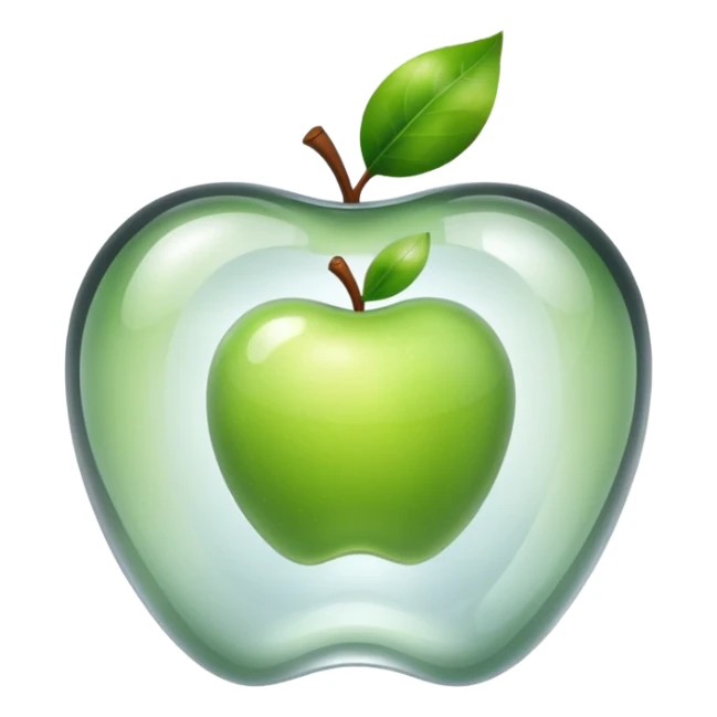 transparent clear apple shaped, shiny and translucent glass style sticker