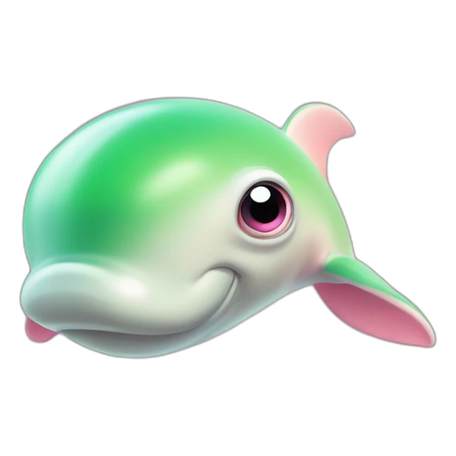 Pink and green beluga whale with big eyes sticker