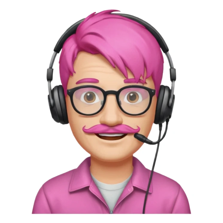 headphone and spectacles, mustached pink hair man sticker