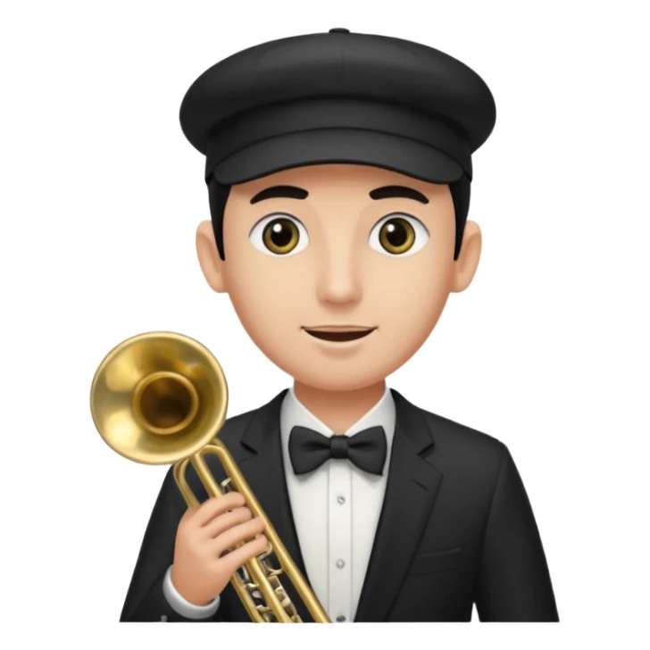 Un señor tocando el trombón (viendo hacia arriba, con los ojos cerrados), que tenga una gorra de béisbol negra de LOS ANGELES (LA), vestido todo de negro sticker