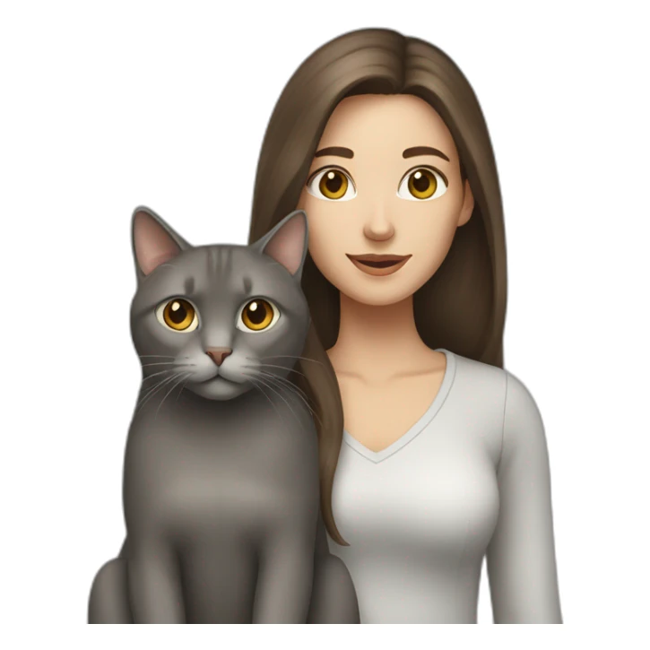 woman with  long brown hair with  her Grey cat sticker