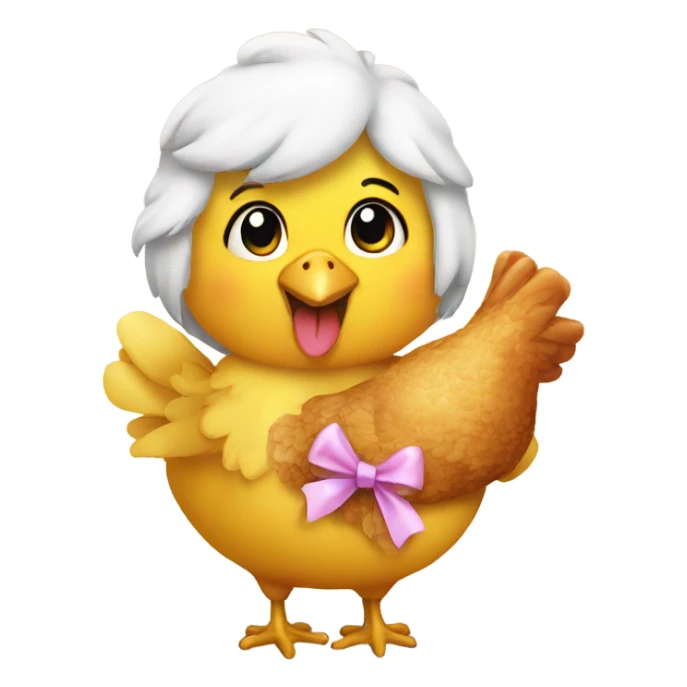 Cute girl chicken with a bow eating  sticker