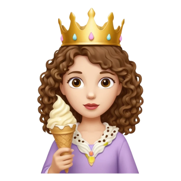 curly haired crowned princesswith ice cream sticker