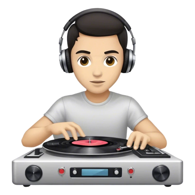 Light skinned Dj with dark hair on record player sticker