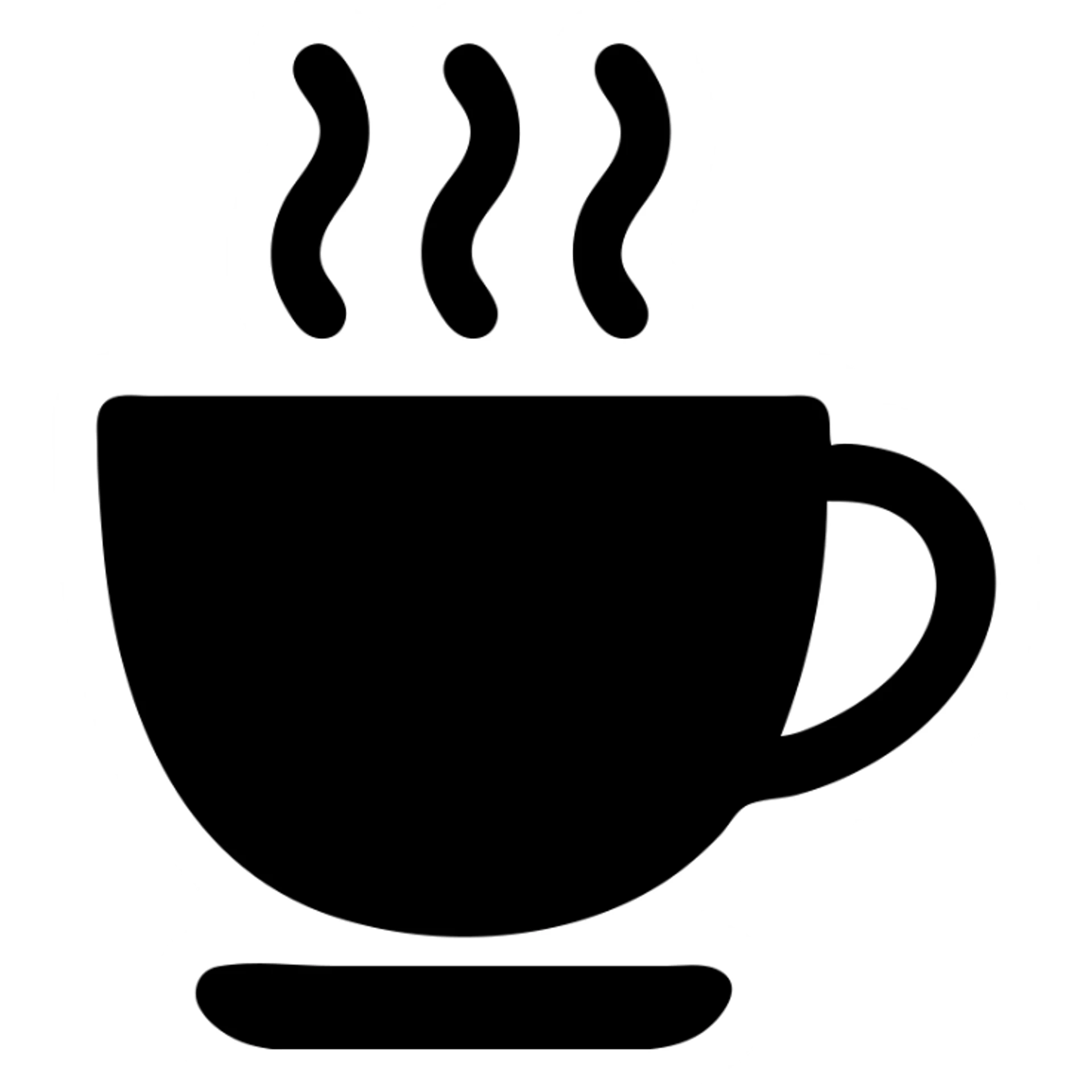 minimal solid icon of a teacup with steam, single tone, suitable for ecommerce sticker