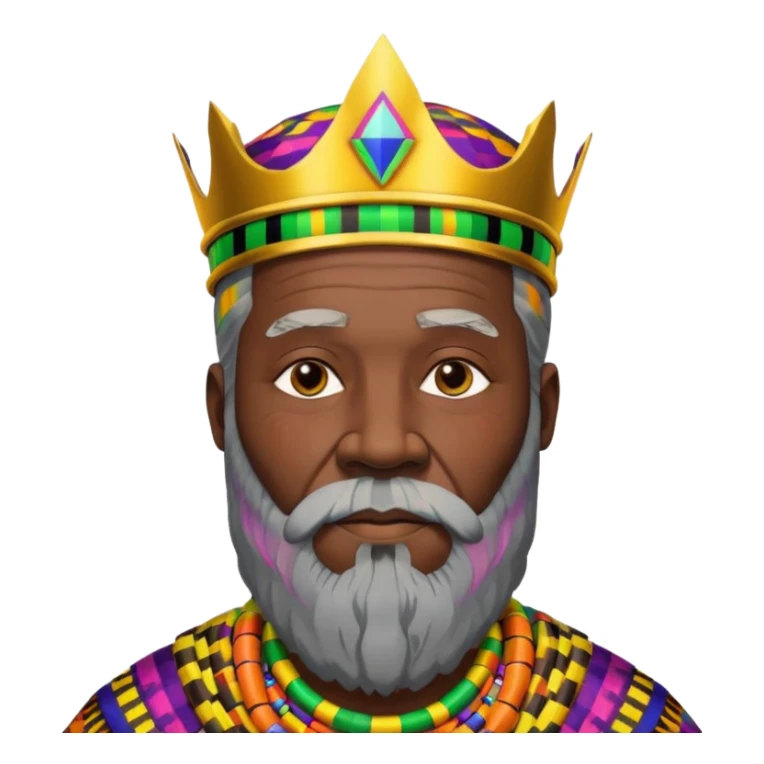 Create me an emoji of a beautiful Old African King with a beard wearing a neon Colorful gradient African Kente patterns sticker