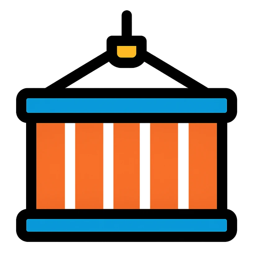 colored icon of a shipping container representing goods sticker