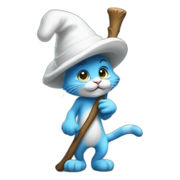 smurf cat with white hat walking on the stick sticker