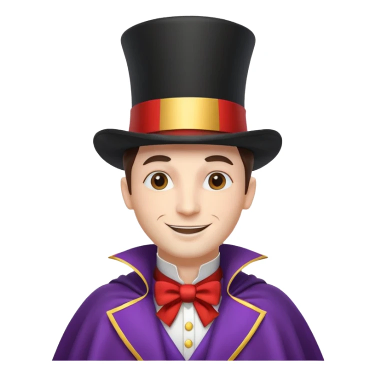 circus magician portrait, head and shoulders only, top hat, cape collar, confident smile, magical vibe, 3D cartoon, mobile game icon style, clean background, no text, no watermark
 sticker