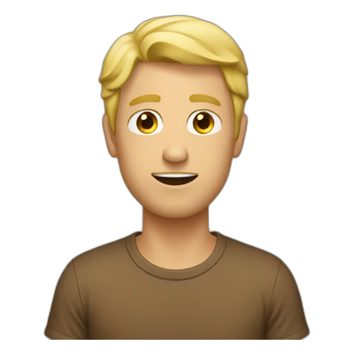 blonde man with flushed face in a brown T-shirt sticker