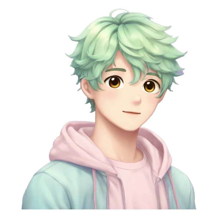 Gorgeous pastel anime style shojo man with blushing face and butterflies aesthetic and pretty hair trending style sticker