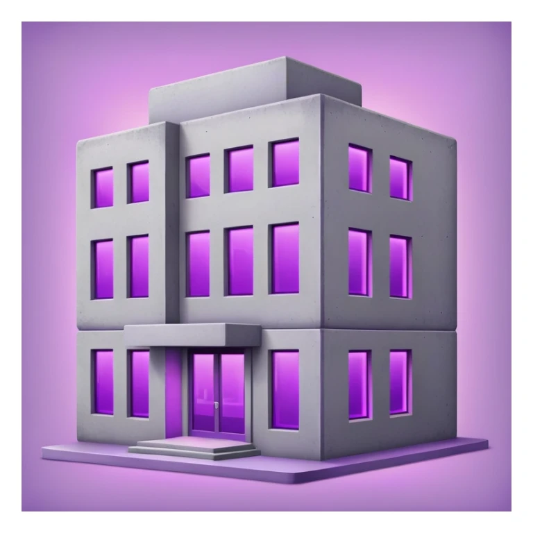 Simple gray building with a single purple window glowing from indoor grow lights sticker