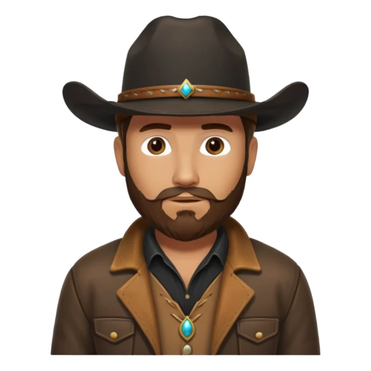 yellowstone ranch cowboy with brown beard, black cowboy hat with no rope and no jewel, black shirt, and leather tan jacket sticker