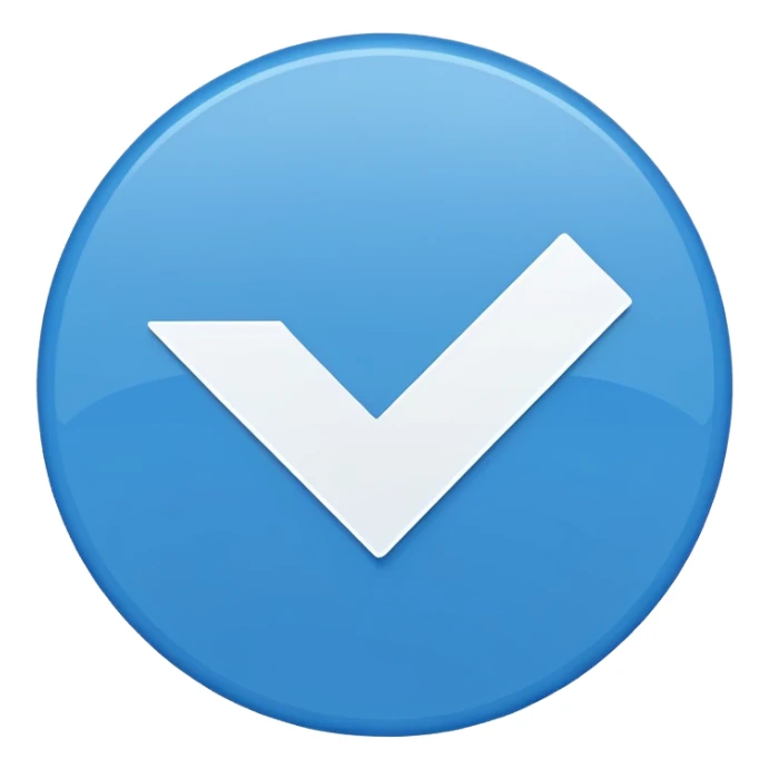 Simple icon, blue circle with a white checkmark in the center, clean white background, flat design, minimal style, clear and sharp, no text, no shadow. sticker