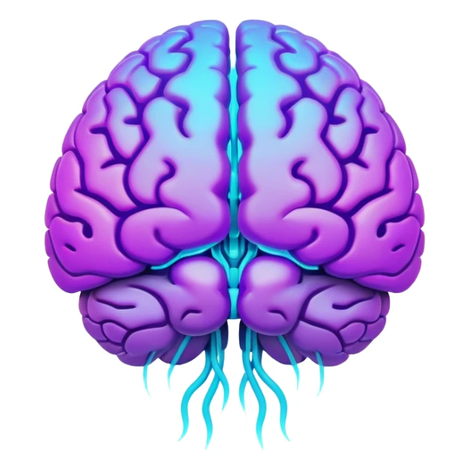 brain with neon glow effect, blue neon glow on top left, purple neon glow on bottom right sticker