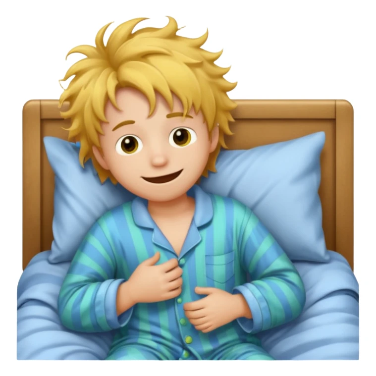 emoji- of a smiley boy getting up from a bed sticker