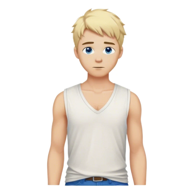 medieval summer outfit worn by a DnD themed fantasy male character. basic sleeveless cotton shirt with a deep V-neck and a loose fit. clothes only above the waist. The clothes full waist. The character's haven't arms. character is white-skinned, blonde hair, blue eyes, short messy hair. sticker