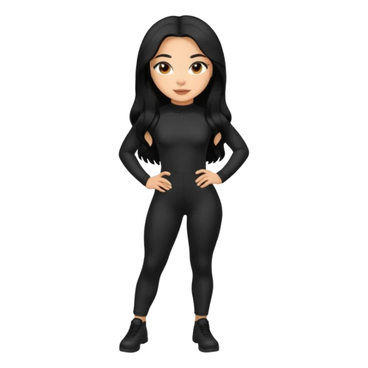 Make a lightskin Hispanic thick girl with long black hair. Wearing an all black tight jumpsuit  sticker