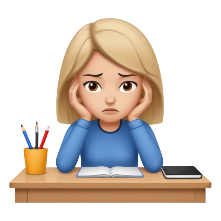annoyed girl with head on desk sticker