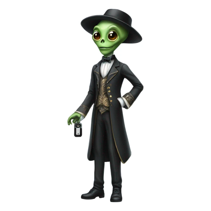 alien galora in Victorian dress elegant, full body, holding usb key sticker