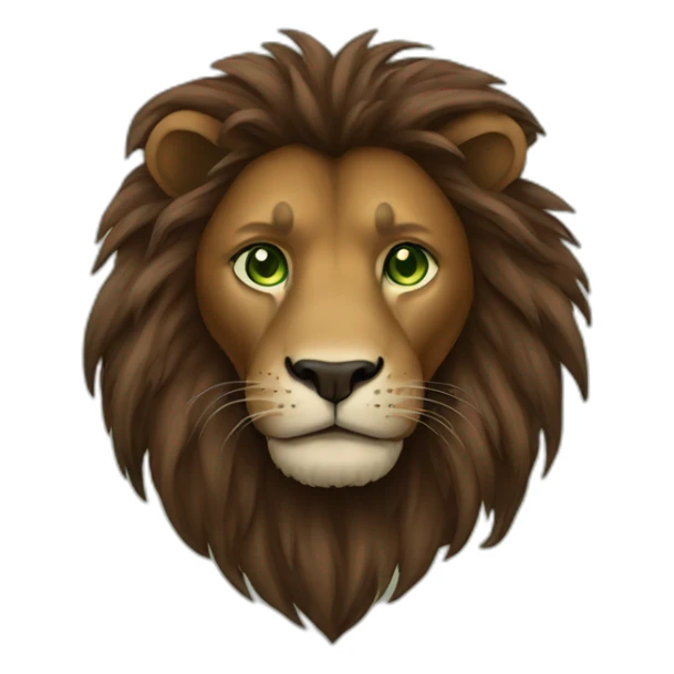 brown lion with a dark brown mane and green eyes sticker