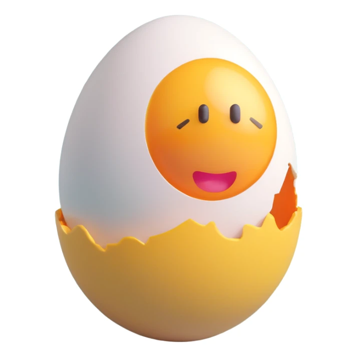 a cracked egg with yolk visible, cheerful face sticker