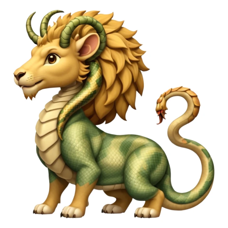 fantasy chimera with lion, goat, and snake features, subdued colors sticker