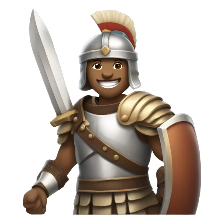 A gladiator in light armor and a helmet, extending a scroll as if offering a gift, with a friendly and relaxed smile.

 sticker