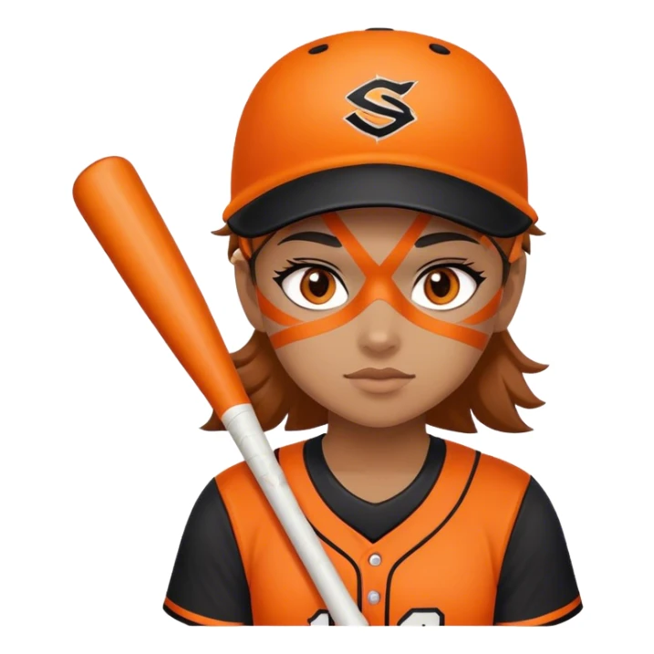 Softball player orange eyeblack color, black with orange stripe jersey sticker