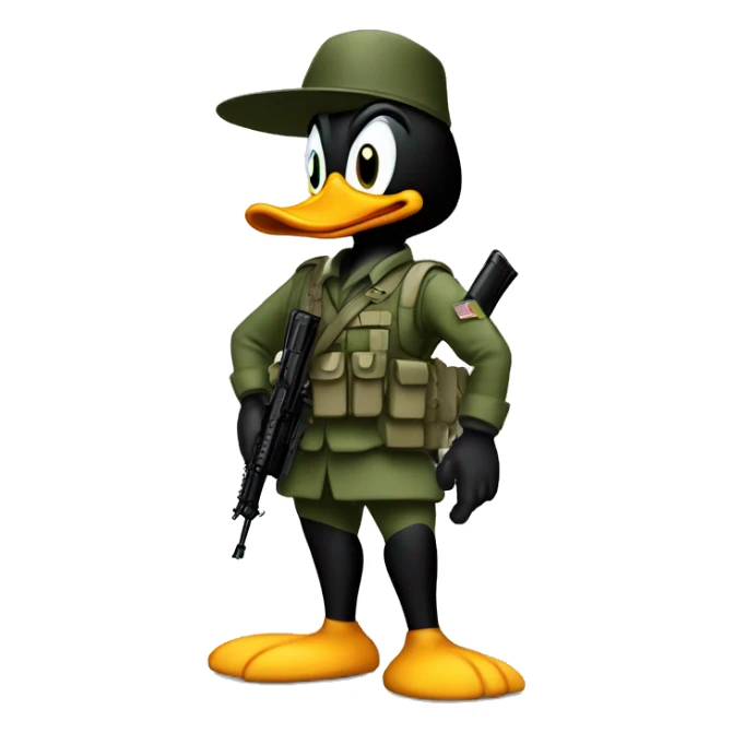 Daffy Duck in army gear with rifle sticker