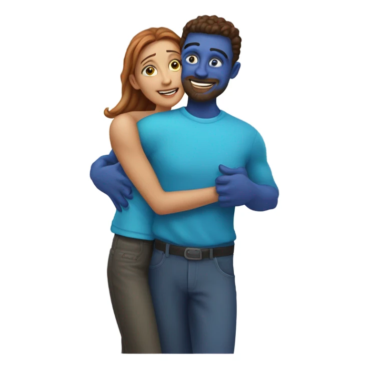 alien woman hugs white man sticker