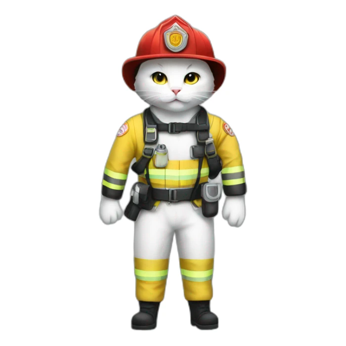 White cats fullbody wear firefighter uniforms sticker