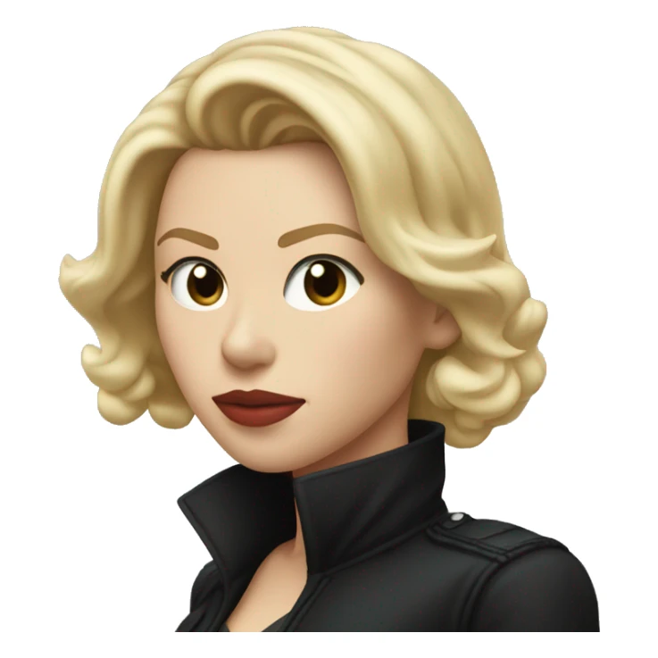 blonde Scarlett Johansson in black jacket pointing forward sticker