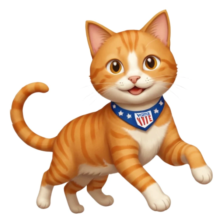 happy cat running for president with an "i voted" sticker sticker