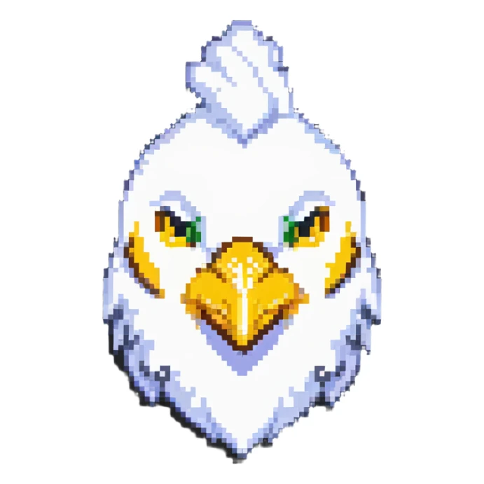 ultra-minimal blocky chicken head emoji with only 2 large square pixels: one white for the head, one yellow for the beak, extremely simple and abstract, matching Minecraft palette sticker