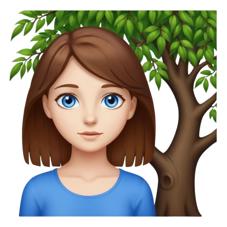girl with brown hair and blue eyes by tree sticker