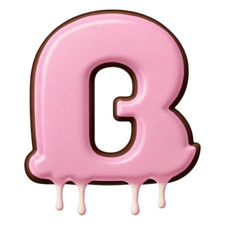 “Single pink bubble letter D, white outline, bottom dipped in chocolate with pink frosting drizzle, kawaii style, glossy, soft shading, clean outline, transparent background, Discord emoji size” sticker