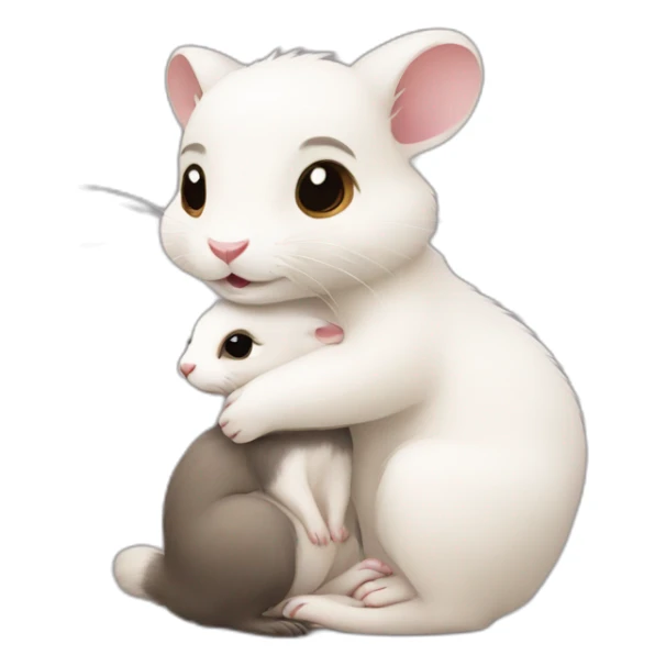 Ferret hugs a white bunny sticker