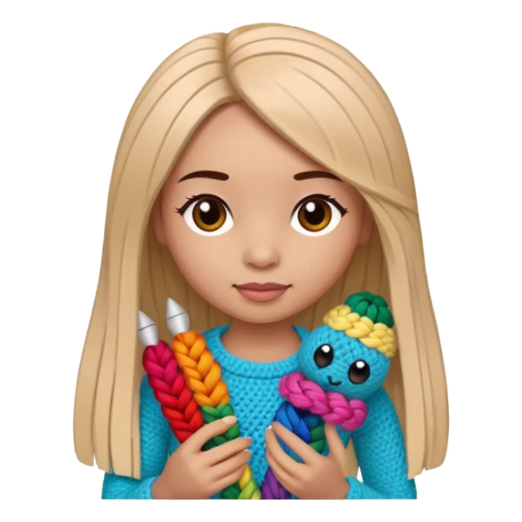 Pegatinas de Mujer con pelo lacio  tejiendo un amigurumi  sticker