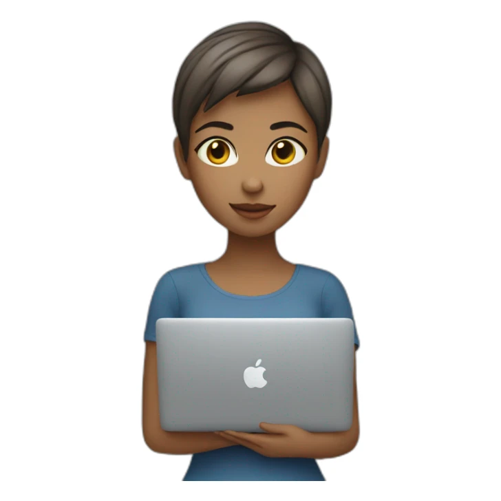 girl with short hair using a MacBook to work sticker