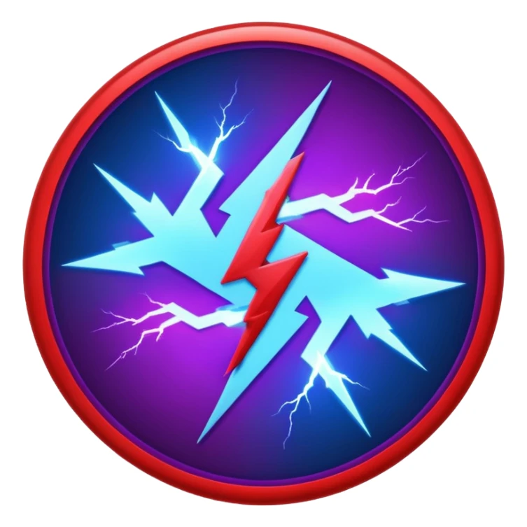 Red and blue lightening in a circle shape with effects like real lightening with purple effects  sticker